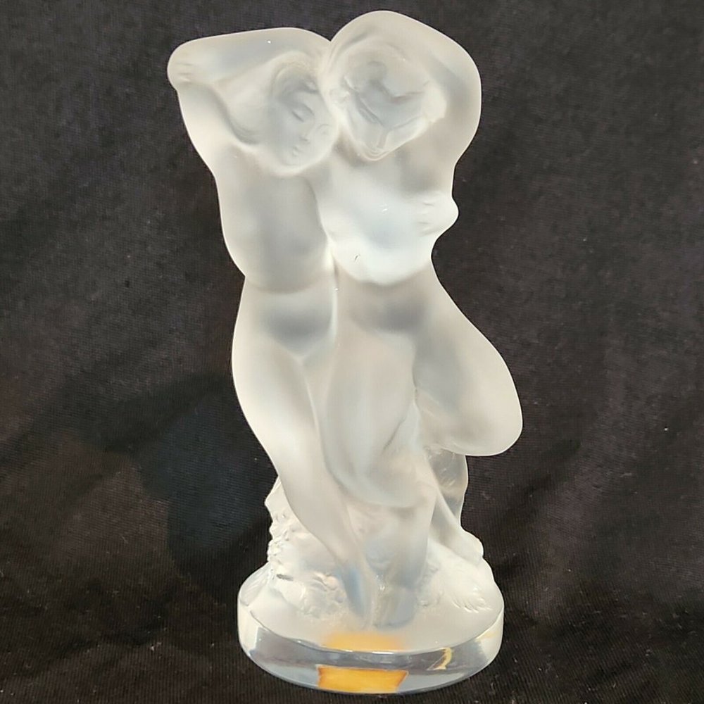Lalique Crystal Figurine "Le Faune" Nude Lovers Pan & Diana VTG Signed